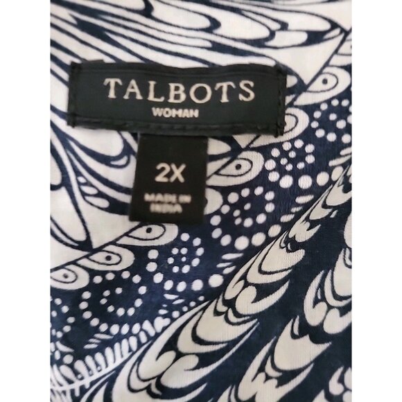 Talbots Womens Navy Blue White Paisley Cotton Pleated Tunic Top 2X - Picture 6 of 6